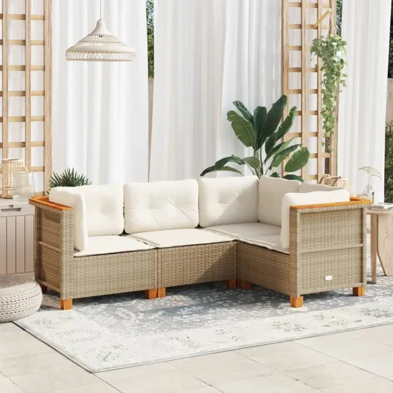 vidaXL 4-deligt havesofasæt med hynder, polyrattan beige