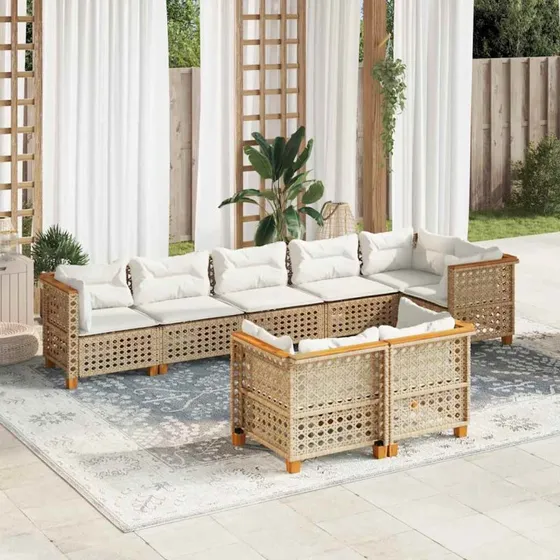 vidaXL 8-deligt polyrattan sofasæt beige med hynder