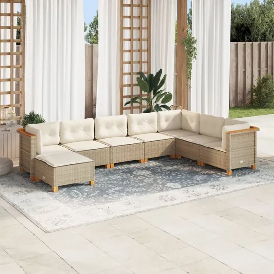 vidaXL 8-deles sofasæt med hynder i polyrattan, beige