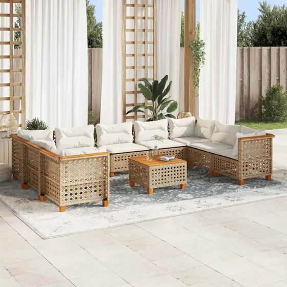 vidaXL 10-delssofasæt med hynder i polyrattan beige