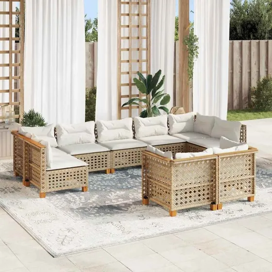 vidaXL 9-deligt sofasæt med hynder i polyrattan beige