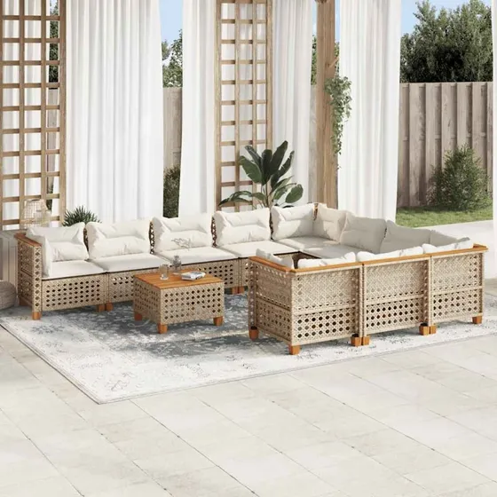 vidaXL 11-delssofasæt med hynder, polyrattan beige