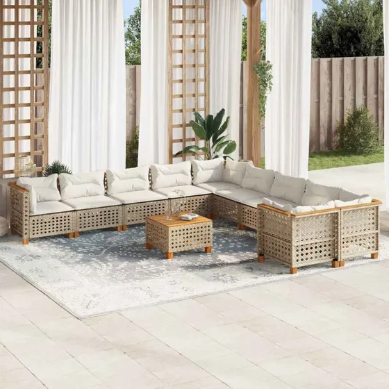 vidaXL 11-delssofasæt med hynder i polyrattan beige