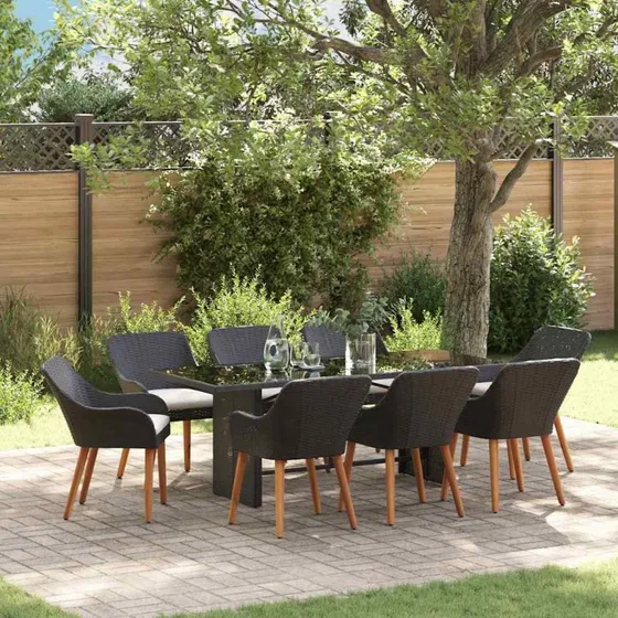 vidaXL Have Spisebordssæt 9 stk Sort polyrattan