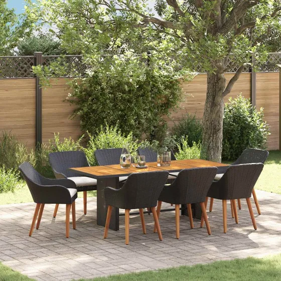 vidaXL Have Spisebordssæt 9 stk Sort polyrattan