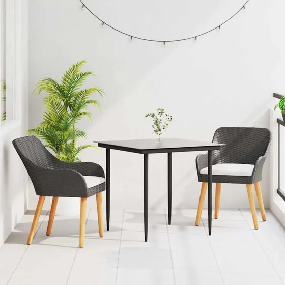 vidaXL Have Spisebordssæt 3 stk med pude, Sort polyrattan