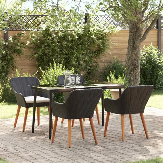 vidaXL Have Spisebordssæt 5-stk med pude, Sort polyrattan