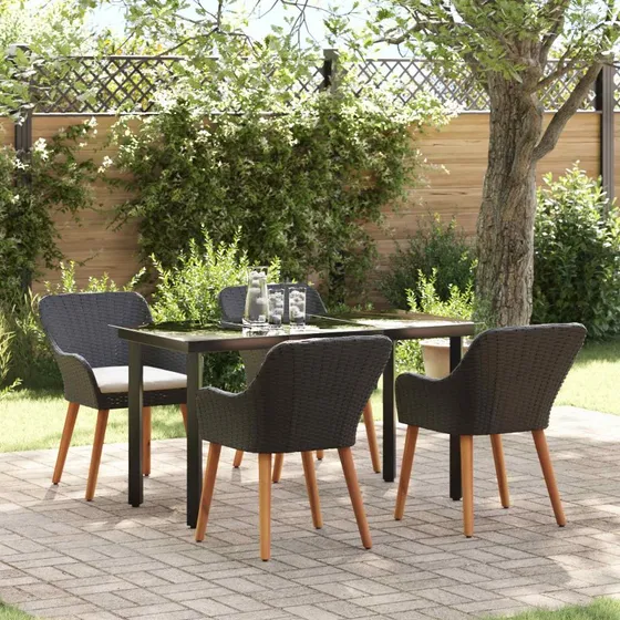 vidaXL Have Spisebordssæt 5 stk Sort polyrattan med pude