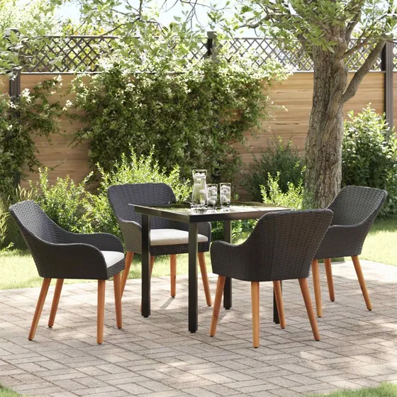 vidaXL Have Spisebordssæt 5 stk Sort polyrattan
