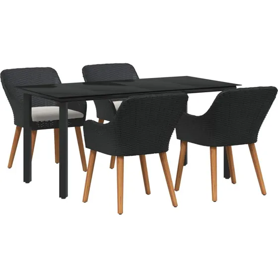 vidaXL Have Spisebordssæt 5-stk Sort polyrattan med pude