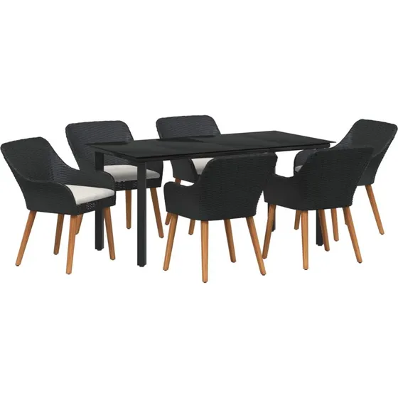 vidaXL Have Spisebordssæt 7 stk Sort polyrattan