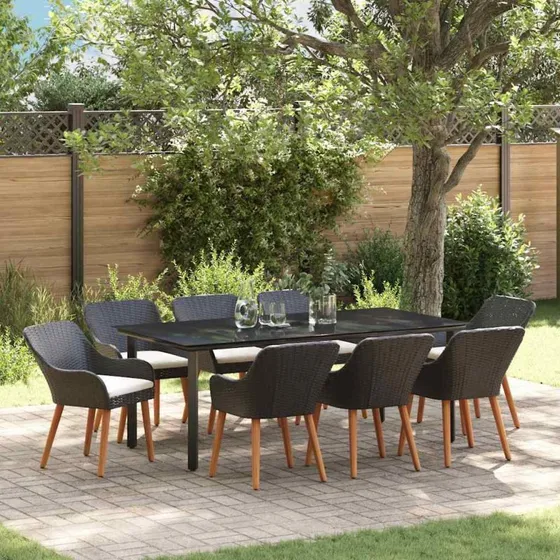 vidaXL Have Spisebordssæt 9 stk Sort polyrattan