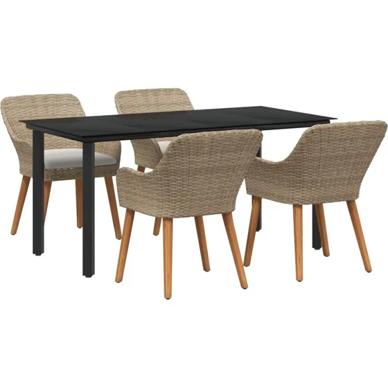 vidaXL Have Spisebordssæt 5 stk Beige polyrattan