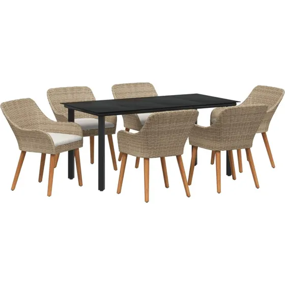 vidaXL Have Spisebordssæt 7 stk Beige Polyrrattan