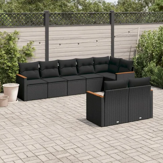 vidaXL 8-deles sofasæt med hynder i polyrattan, sort