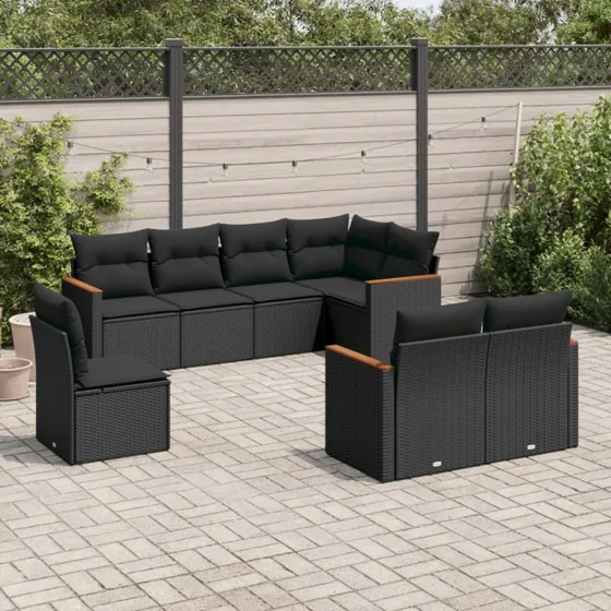 vidaXL 8-delers sofasæt med hynder i polyrattan sort
