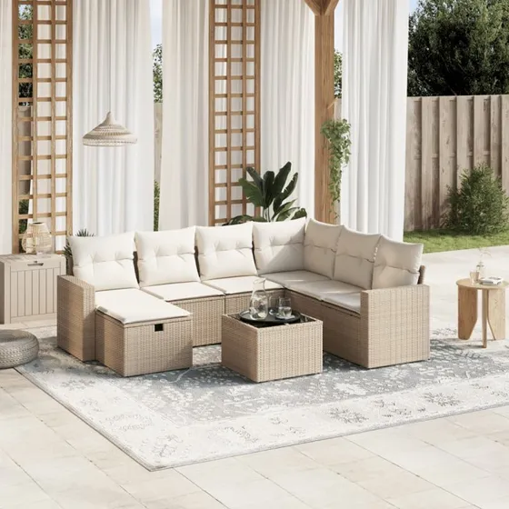 vidaXL 8-delsofasæt med hynder i polyrattan, beige