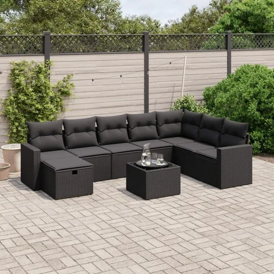 Rattan Home Sofasæt 9 dele, sort