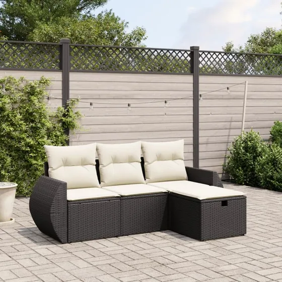 Sofasæt Til Haven 4 Dele Med Hynder Polyrattan Sort