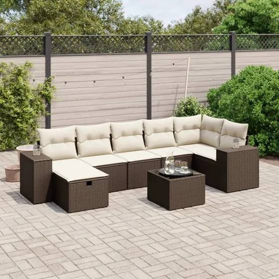 vidaXL 8-deles havesofasæt med hynder i polyrattan brun