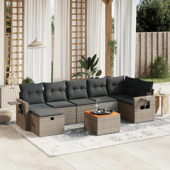 Polyrattan Sofasæt 8 Dele Grå med Hynder – Komfortabel Haveindretning