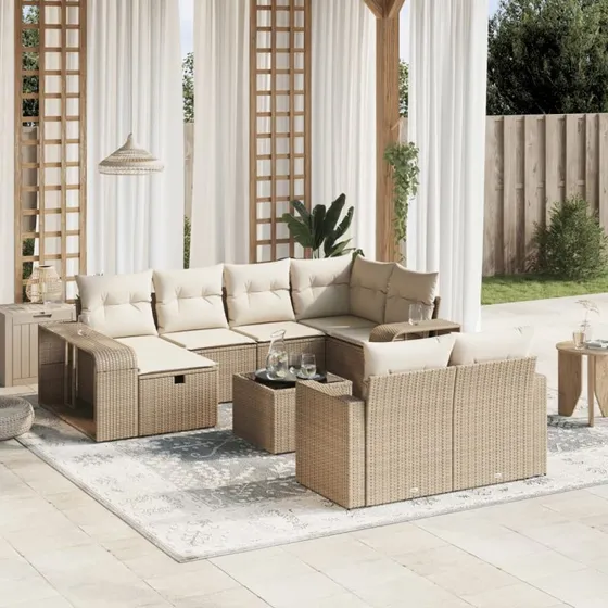 vidaXL 11-delssofasæt med hynder i polyrattan beige