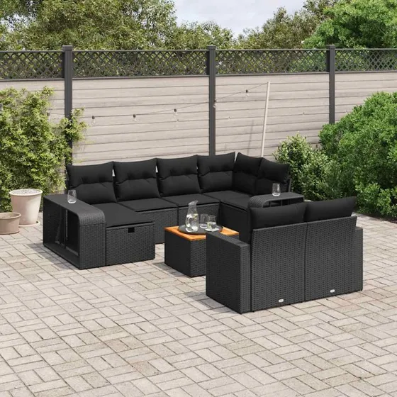 Sofasæt til haven 11 dele med hynder polyrattan sort