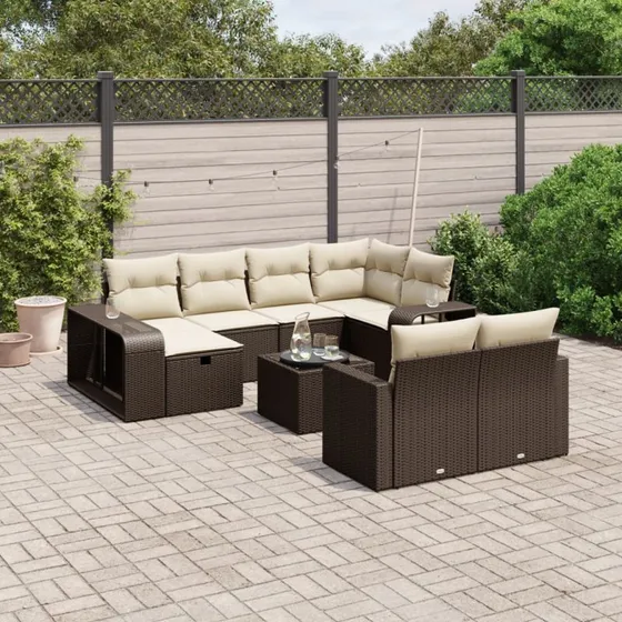 vidaXL 11-delssæt med hynder, polyrattan brun