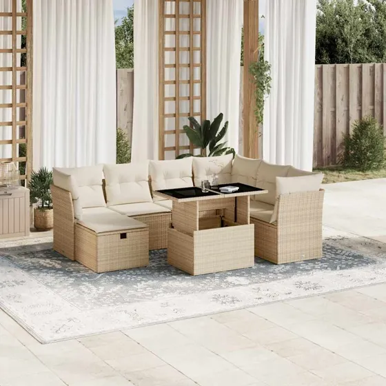 vidaXL 8-deles havesofasæt med hynder i polyrattan beige
