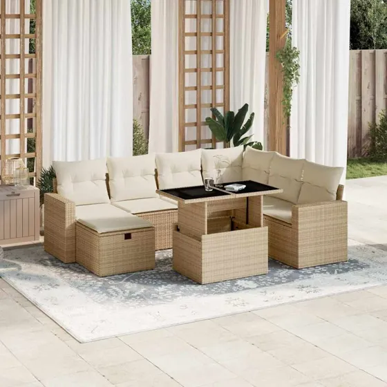 vidaXL 8-deles havesofasæt med hynder i polyrattan beige