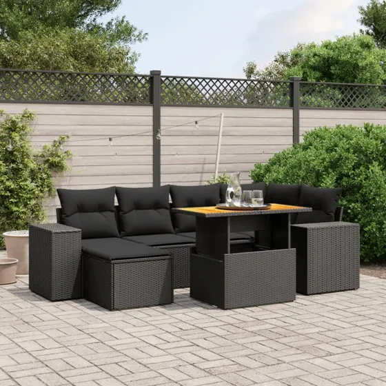 Sofasæt Til Haven 7 Dele Med Hynder Polyrattan - Beige/Creme
