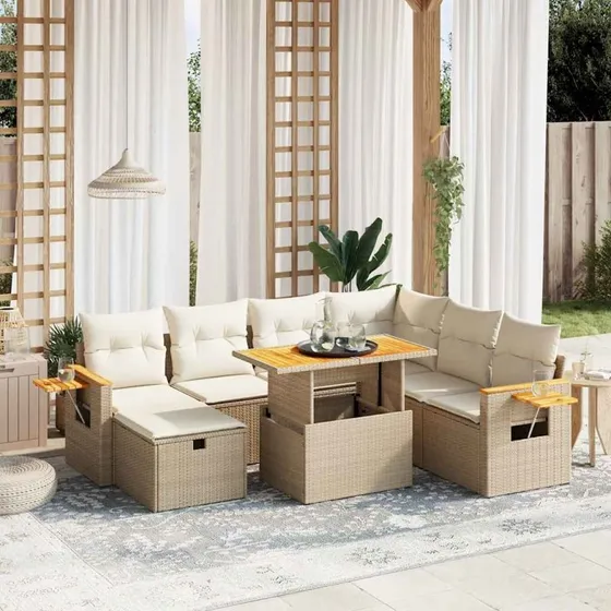 vidaXL 8-delers polyrattan havesofasæt med hynder, beige