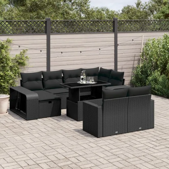 Sofasæt til haven 11 dele med hynder polyrattan sort