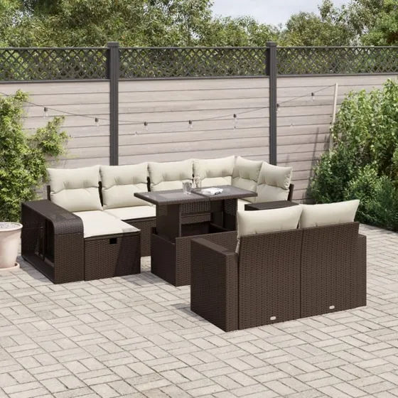 vidaXL 11-delssæt polyrattan brun med hynder