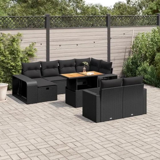 Sofasæt til haven 11 dele med hynder polyrattan sort