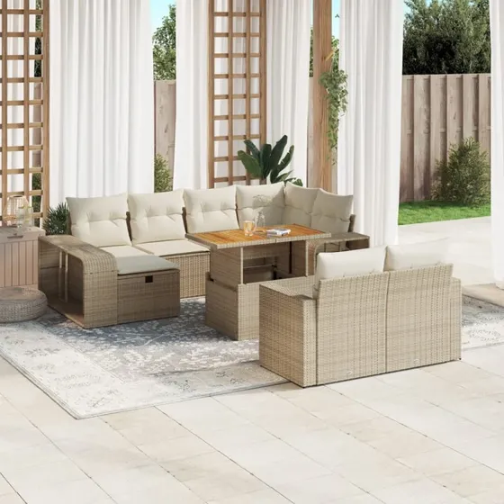 vidaXL 11-delssofasæt med hynder, polyrattan beige