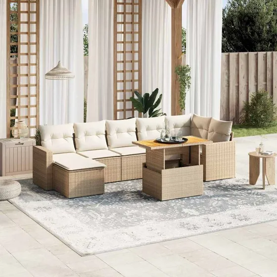 vidaXL 8-deles polyrattan sofasæt beige med hynder