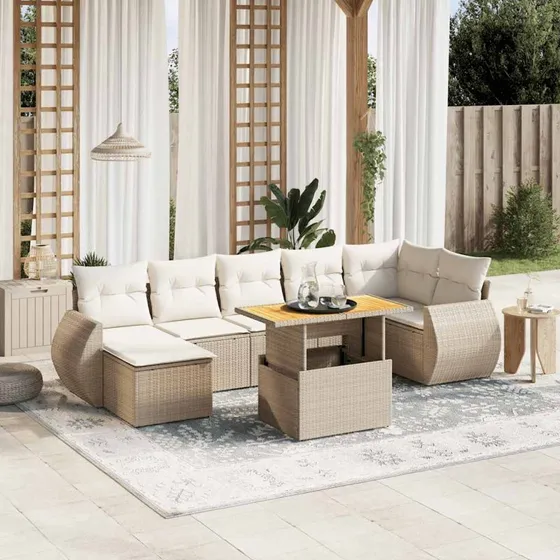 vidaXL 8-deles polyrattan sofasæt med hynder, beige