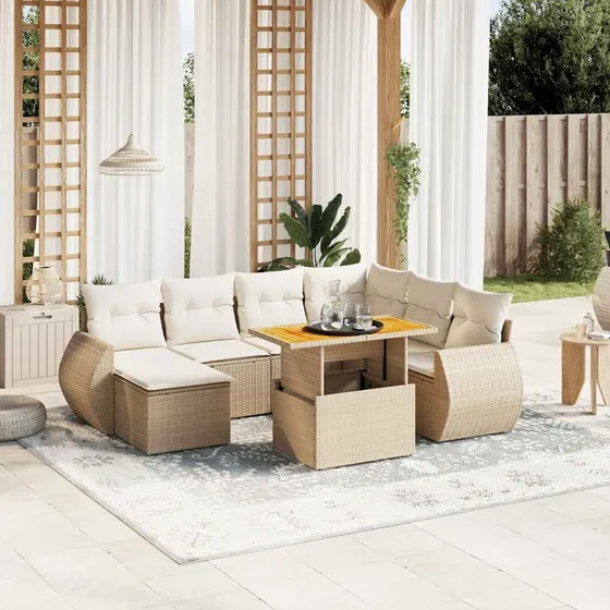 vidaXL 8-deles polyrattan sofasæt med hynder, beige