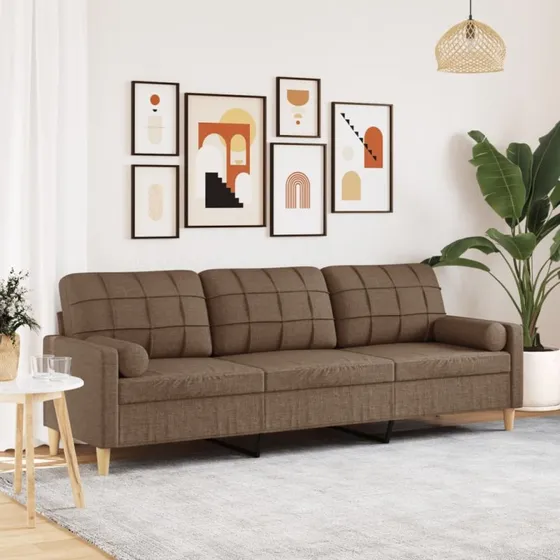 vidaXL 3-personers sofa med pyntepuder 210 cm brun