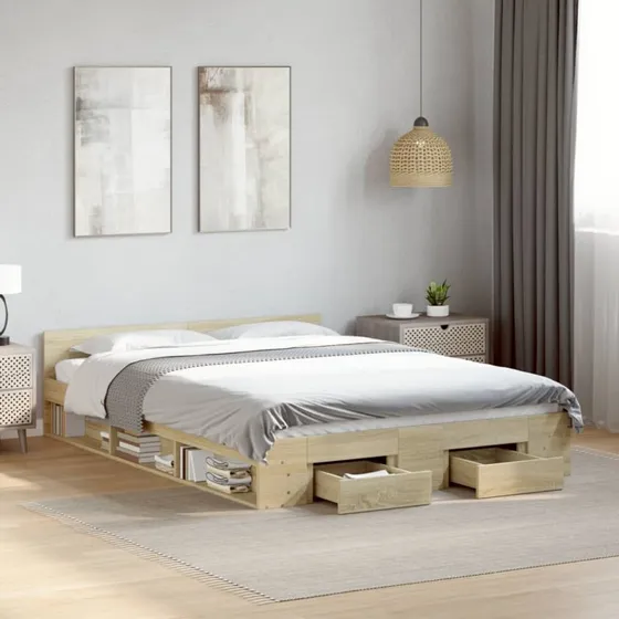 vidaXL Sengeramme med skuffer 140x190 cm sonoma-eg