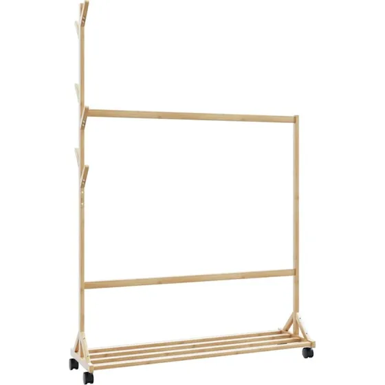 vidaXL tøjstativ med kroge og hjul 100x35x157 cm bambus