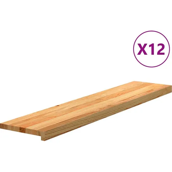 vidaXL trappemåtter 12 stk. lysebrun 120x25x2 cm massivt egetræ