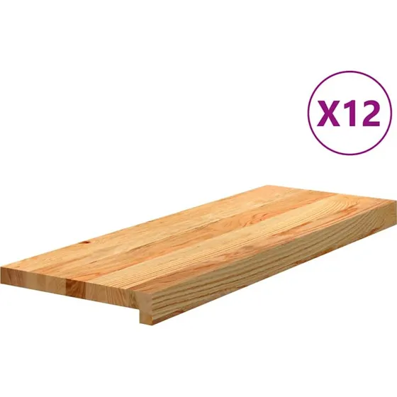 vidaXL trappemåtter 12 stk. lysebrun 70x30x2 cm massivt egetræ