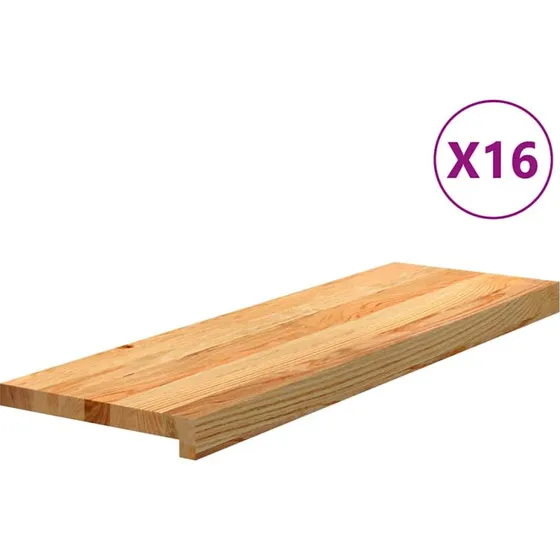 vidaXL Trappemåtter 16 stk. lysebrun 80x25x2 cm massivt egetræ
