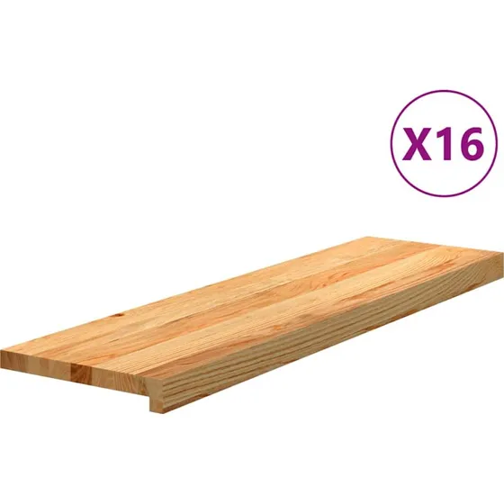 vidaXL trappemåtter 16 stk. lysebrun 90x25x2 cm massivt egetræ
