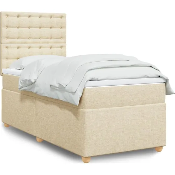 vidaXL Kontinentalseng 100x200 cm stof cremefarvet med pocketfjedermadras