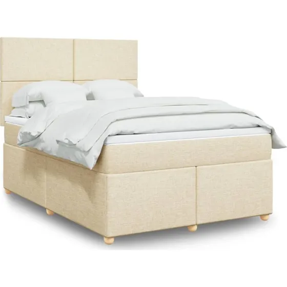 vidaXL Kontinentalseng 160x200 cm stof cremefarvet med pocketfjedermadras