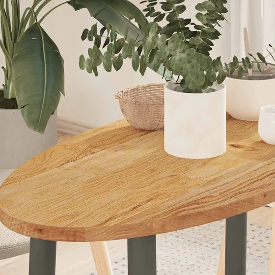 vidaXL bordplade oval 80x40x2 cm lysebrun massivt egetræ