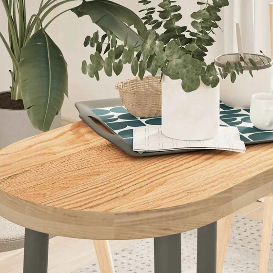 vidaXL bordplade 80x40x4 cm massivt egetræ oval naturfarvet